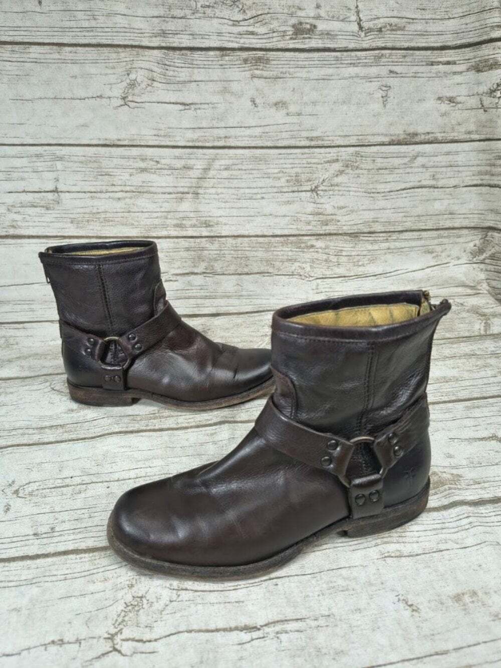 Frye Phillip Harness Short Brown Leather Boots Women’s 6.5 B